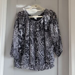 Cathy Daniels Black & White Paisley Peasant Blouse